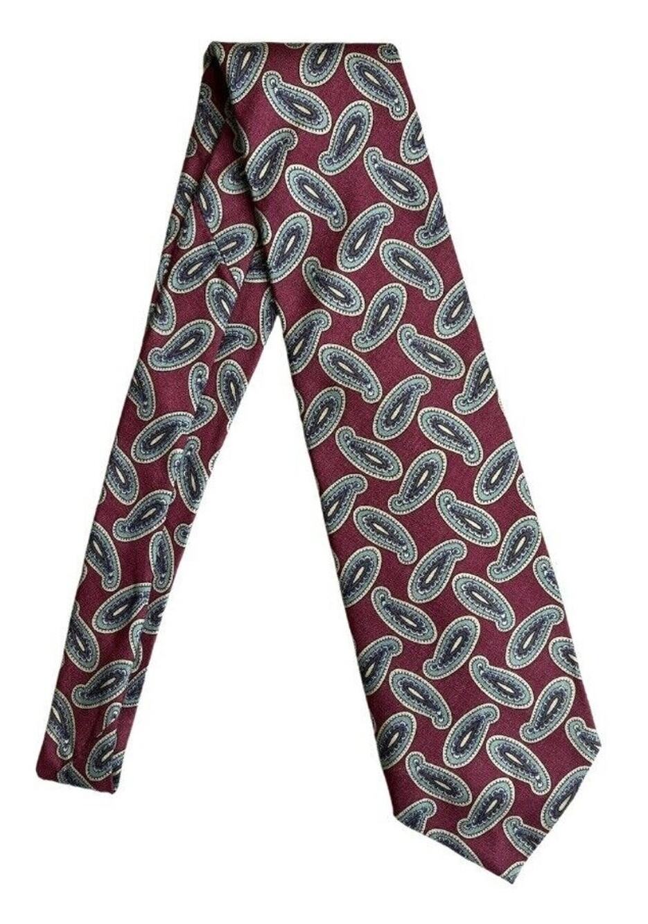 ABERCROMBIE & FITCH VTG Red Paisley 100% Silk Tie USA Geometric Classic
